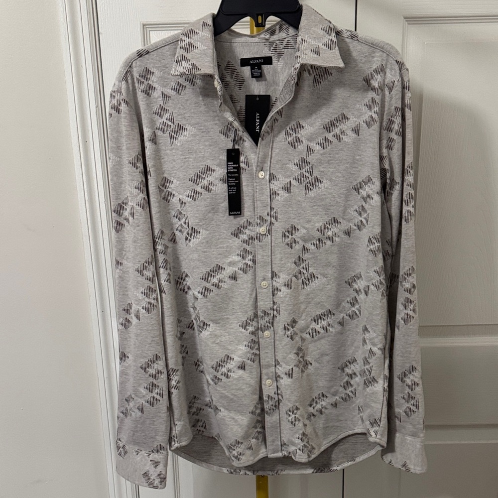 Alfani Light Gray Geometric Men's Shirt